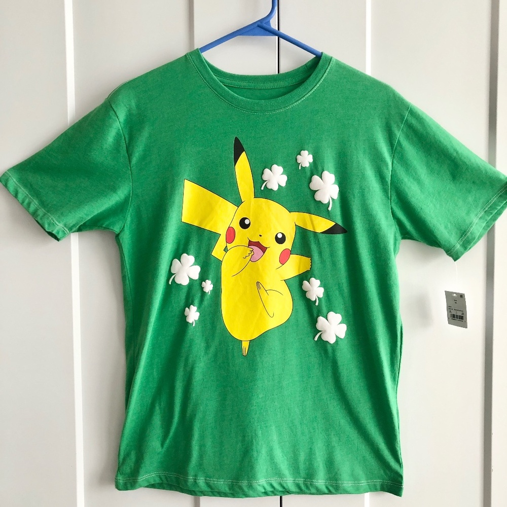 Pokemon, Pikachu, Green,‎ St. Patrick's Day, Shamrock, T Shirt, Youth, XL, NEW